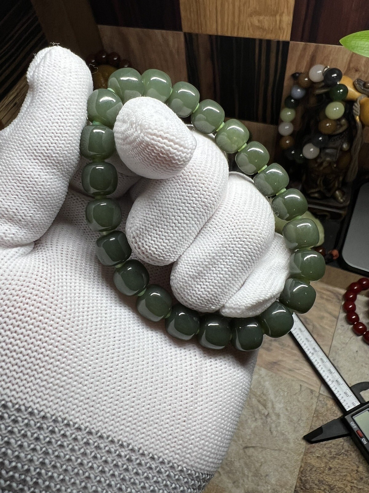 10mm Hetian Green & Yellow Jade Bracelet 新疆和田玉若羌青黄口料老型手串
