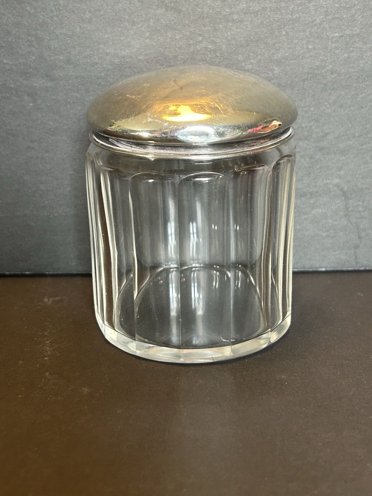 1915 British Sterling Silver & Glass Crystal Dresser Jar by Henry Perkins & Sons