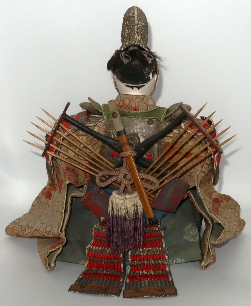 Antique C1900 Japanese Armor Sitting Shogun Samurai Doll Figurine, 12 1/2″