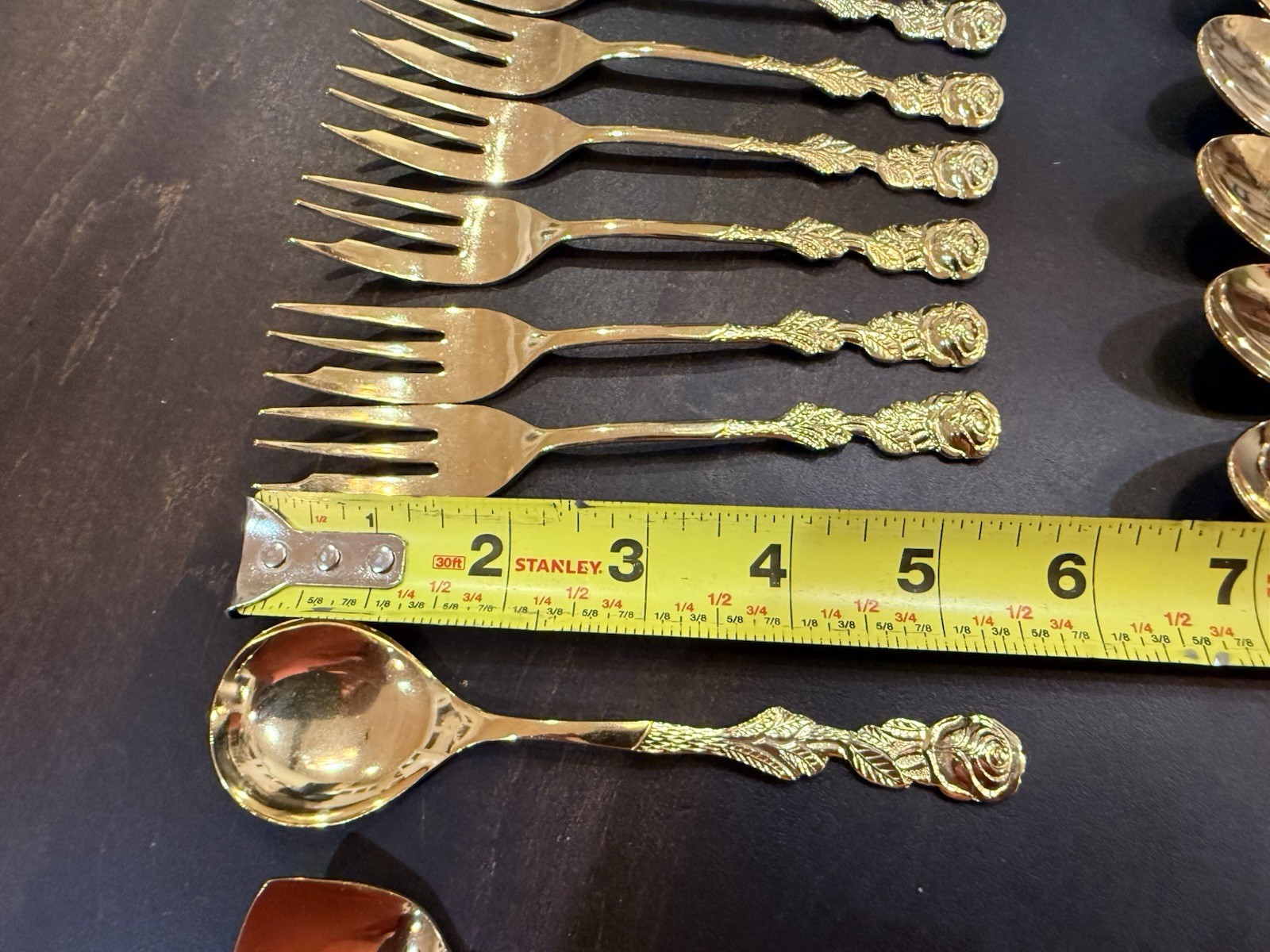 Vintage Rostfrei Rose Pattern Gold Plated Spoons, Forks, Spatula Lot 15 pc