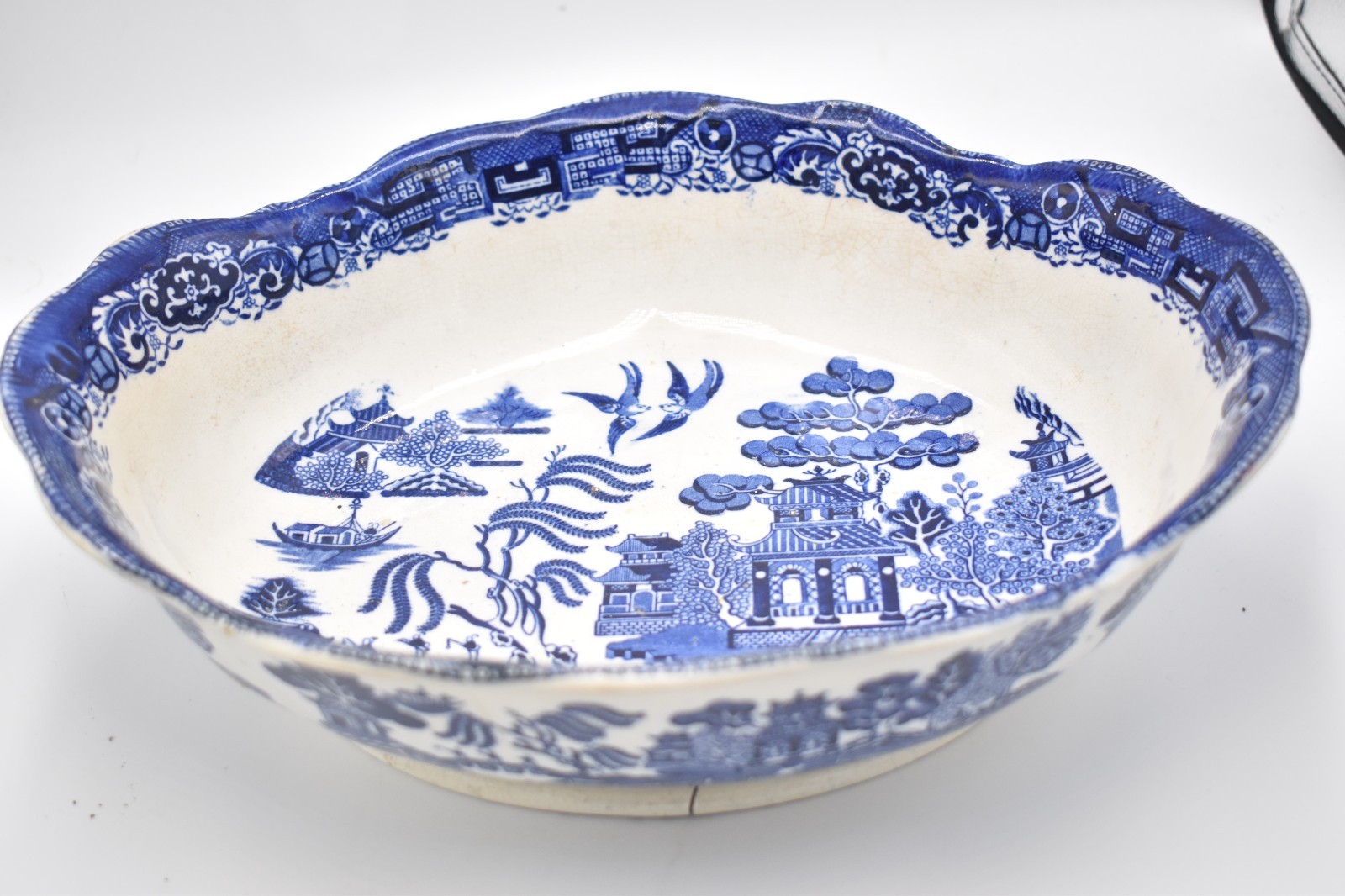 Antique Royal Doulton Blue Willow Blue and White Large Dish 1902 or Earlier 30cm