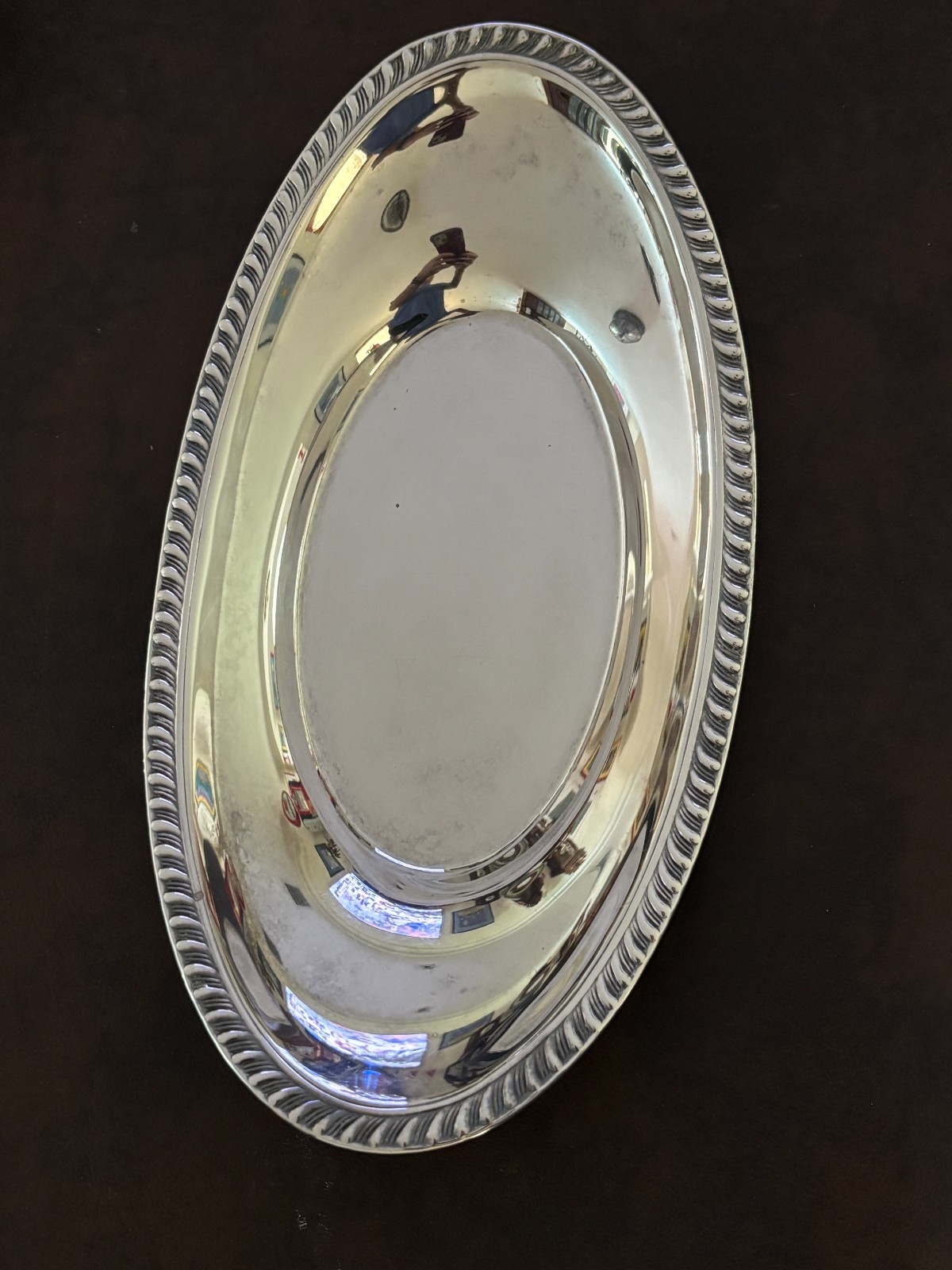 Vintage Silver Plated Oval Serving Platter Tray with Gadroon Edge/Rope Border