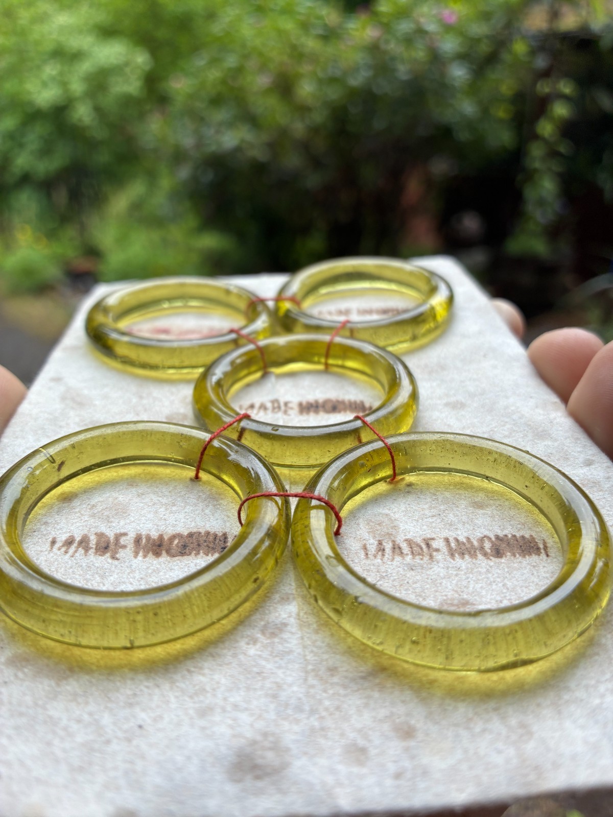 lovely mid 1900’s Chinese GLASS rings still on card antique sewing embellishment