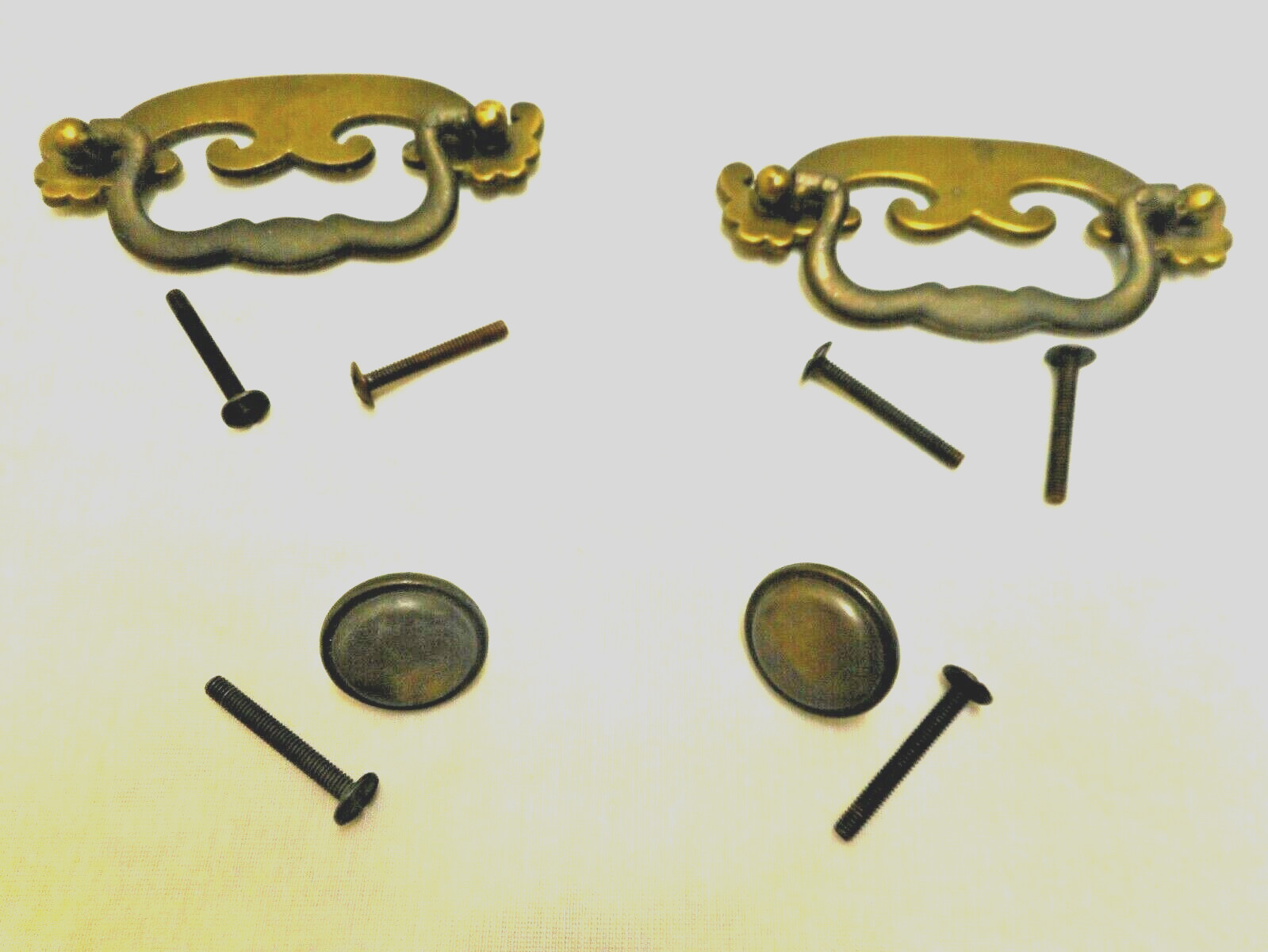 Antique Set of BS Brass 2 Drawer Handles & 2 Knobs Pulls w/ Original Screws