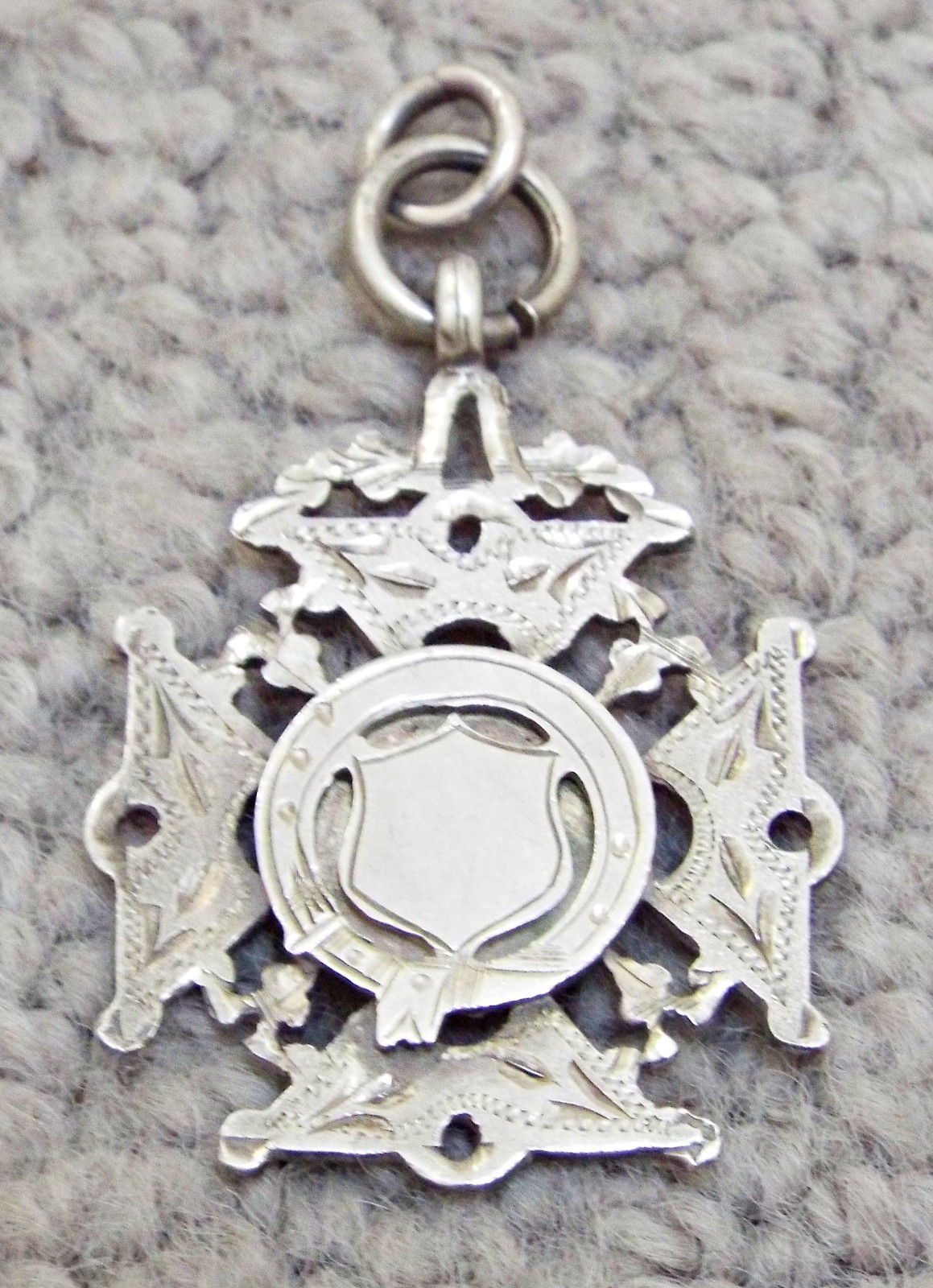 Antique Sterling Silver Fob Medal 1913 WH Haseler Maltese Cross Blank Cartouche
