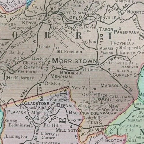 Vintage 1904 NEW JERSEY Map 14″x22″ ~ Old Antique Original MORRISTOWN NEWARK NJ