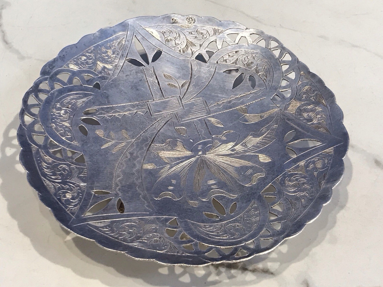 Vintage Middle Eastern 84 Solid Silver Hand Engraved, Candy Dish 148.79 grams