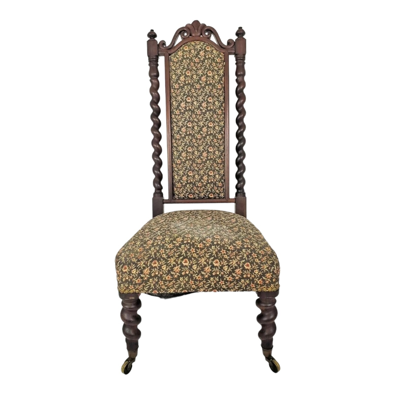 Antique Walnut Throne Chair Barley Twist Jacobean 19c Gothic Revival
