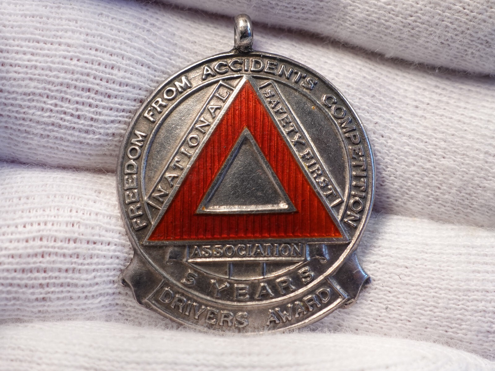 FREEDOM ACCIDENTS DRIVERS AWARD ANTIQUE SILVER POCKET WATCH FOB -0.925 PENDANT