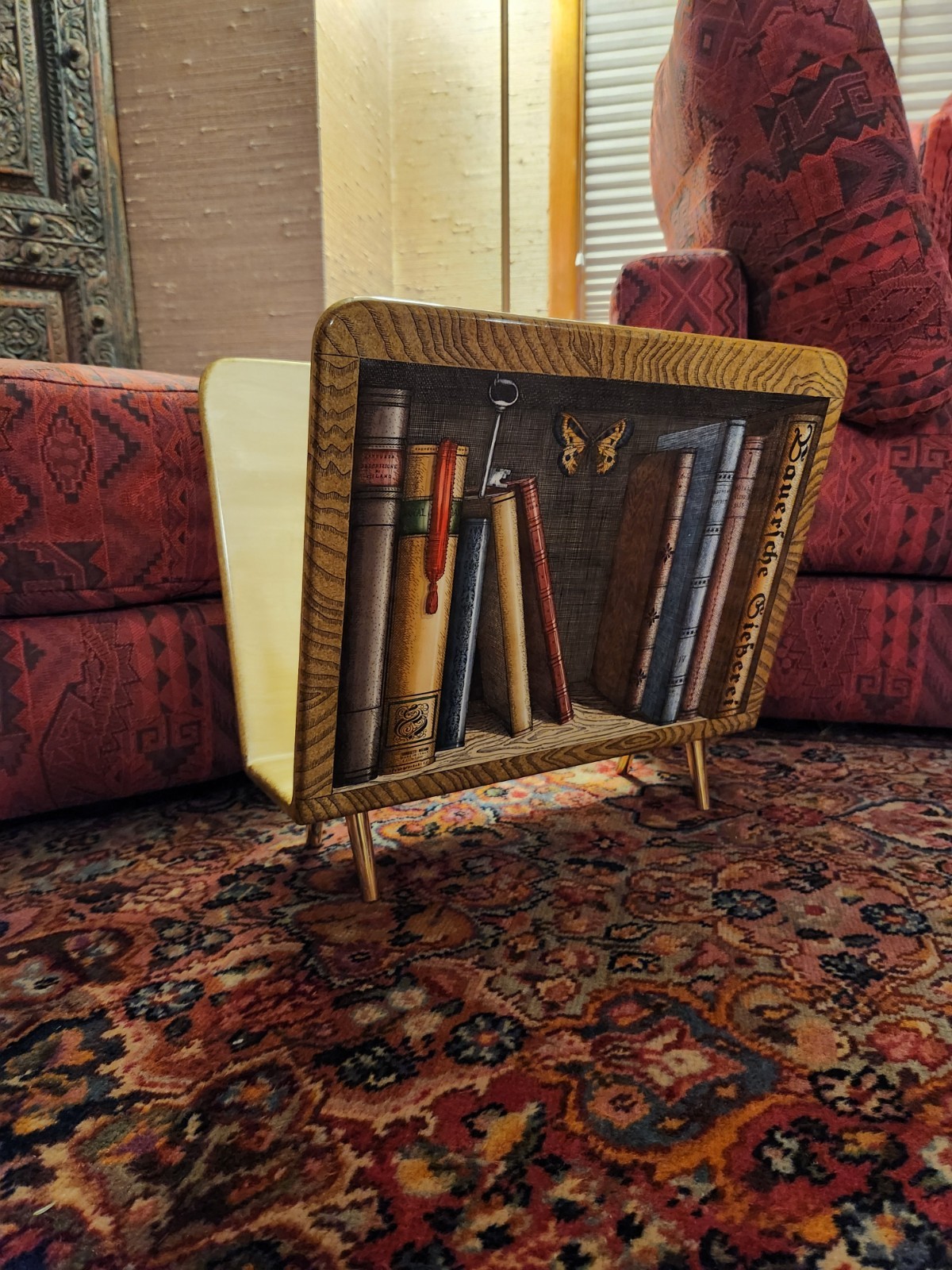 Fornasetti Milano Italy Floral Butterfly Library Motif Magazine Holder