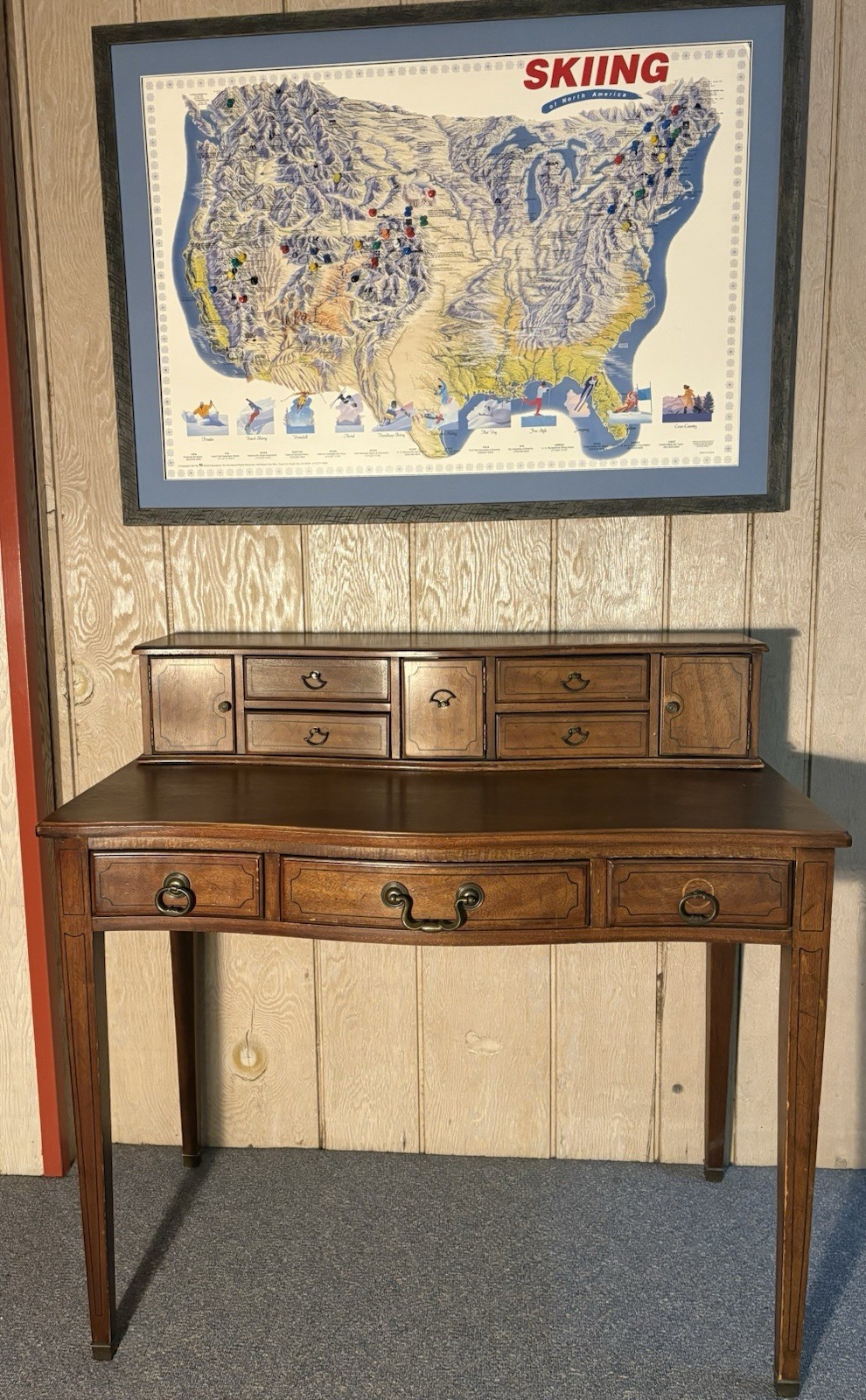 Vintage 2-Piece Desk, Solid Walnut Wood Crafted by Davis Cabinet Co.
