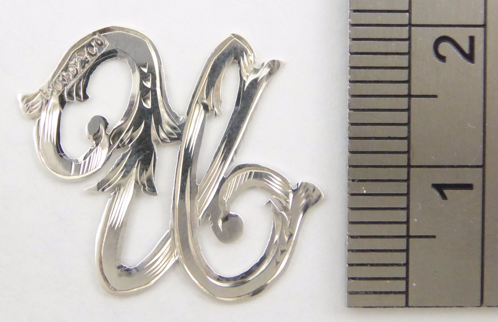 1900s – 1920s Antique Solid Silver Letter ‘U’ 20mm with Silversmith’s stamp