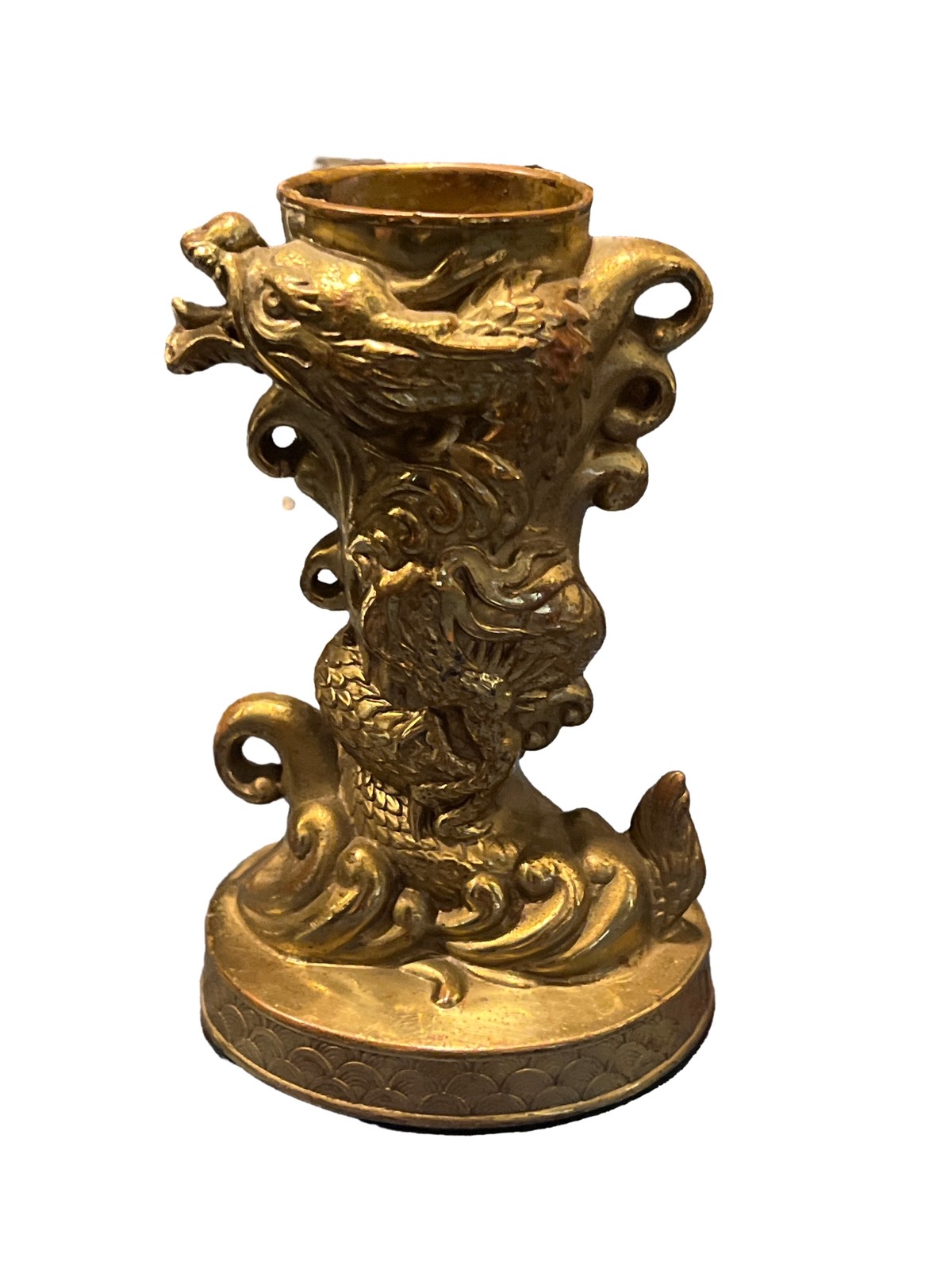 Bronze Dragon Candlestick Holder Sculpture Figurine Incense Burner
