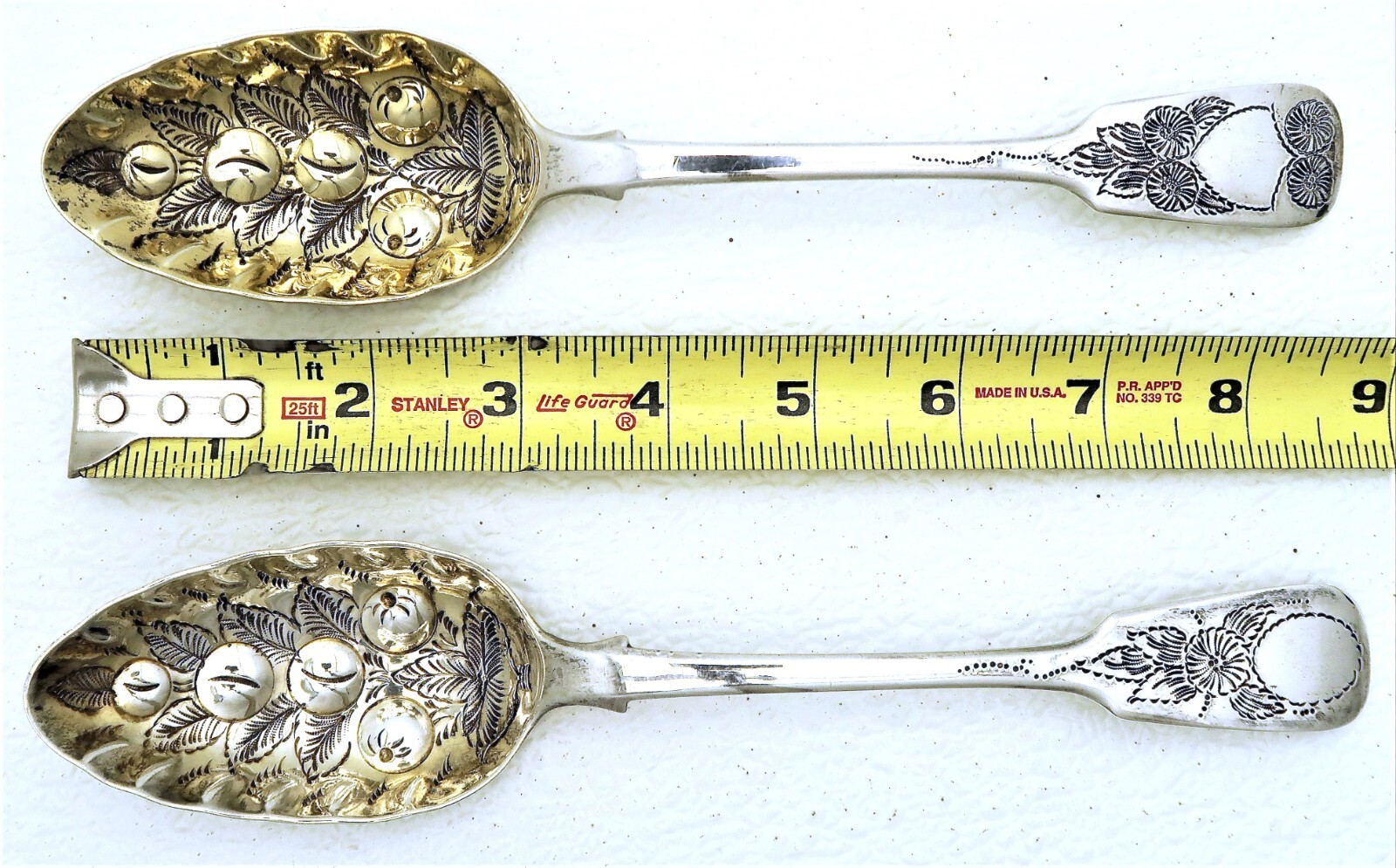 Pair English Gold Wash Sterling Silver Berry Serving Spoon Bowls Marked W.E W.F