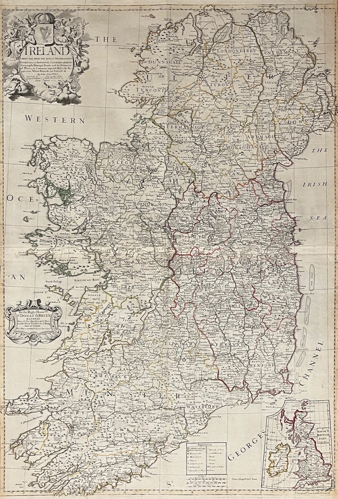 Large Antique Map of Ireland by John Senex circa 1712
