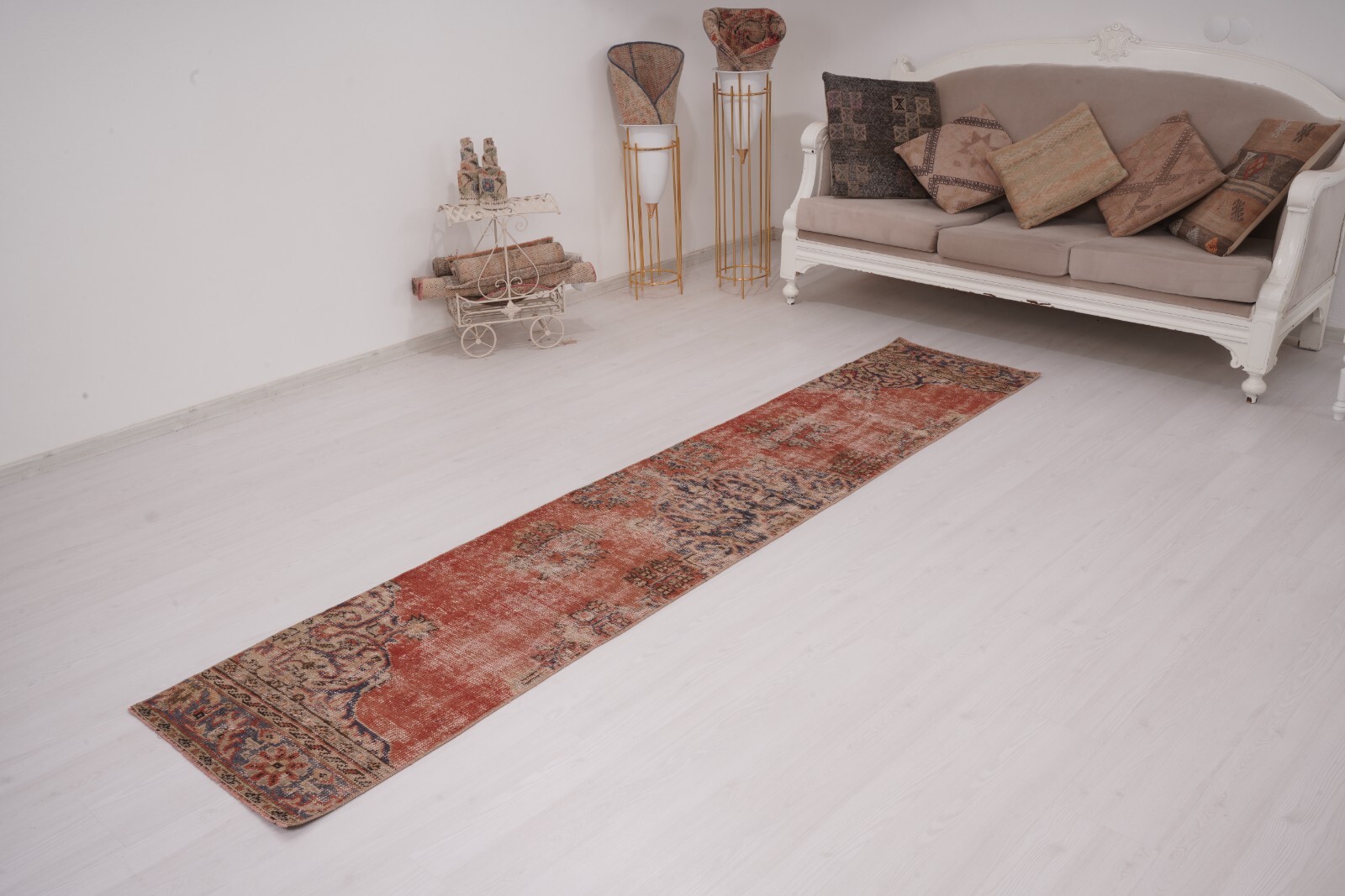 Natural Vintage Runner Turkish Runner Rug Oushak Runner Rug 2×10 Organic Rug 176