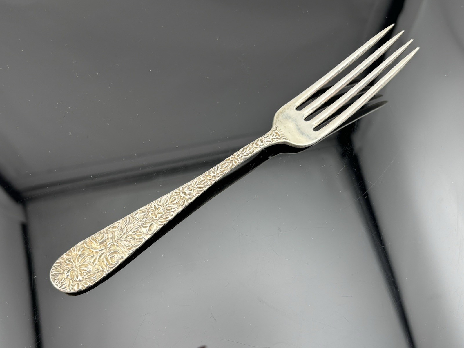 Repousse by James R. Armiger Co. Baltimore Sterling Silver Fork ~7″ Monogrammed