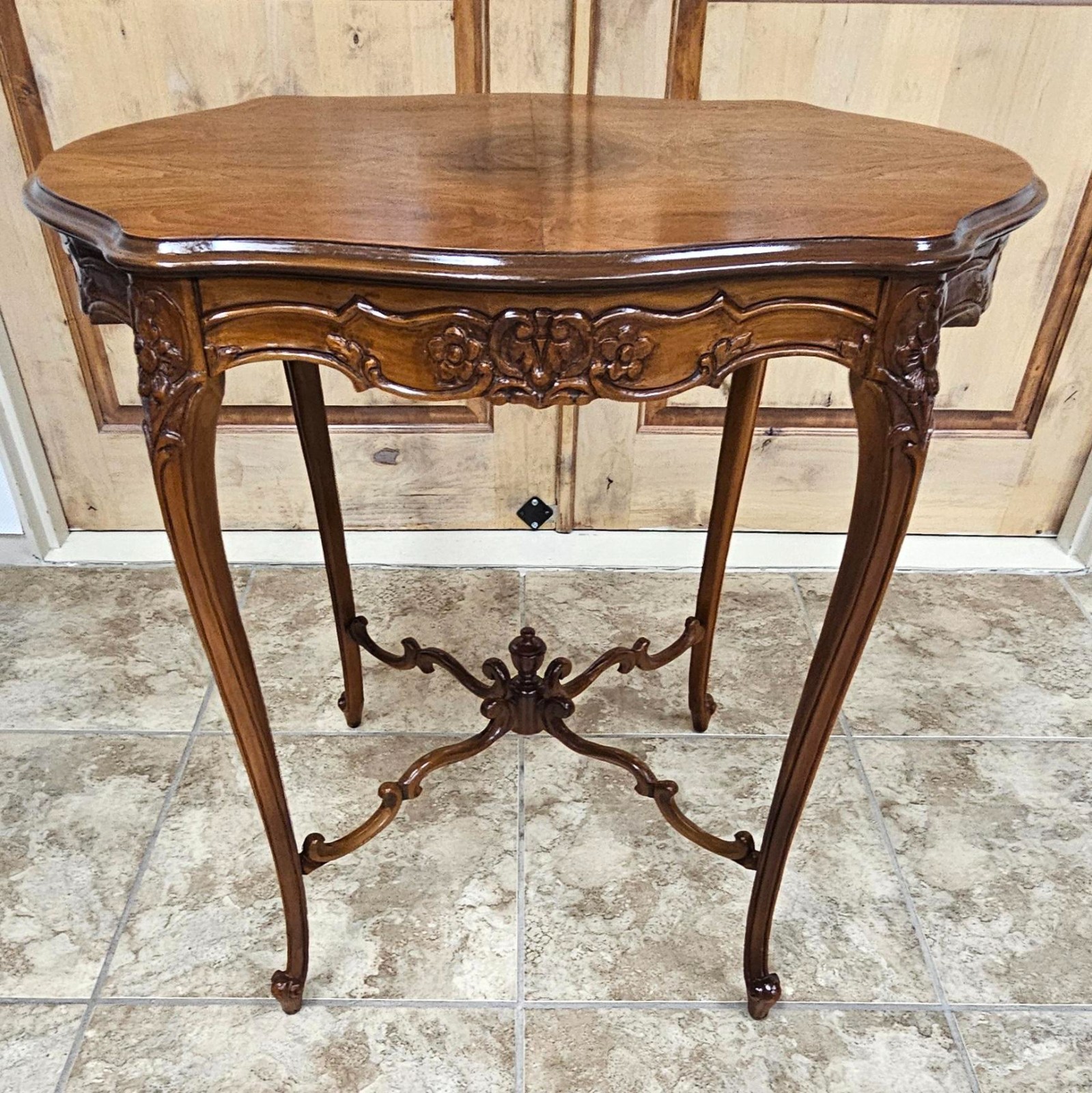 Vintage Rococo Revival Walnut Accent Table – Cabriole Legs – Signed & Stamped