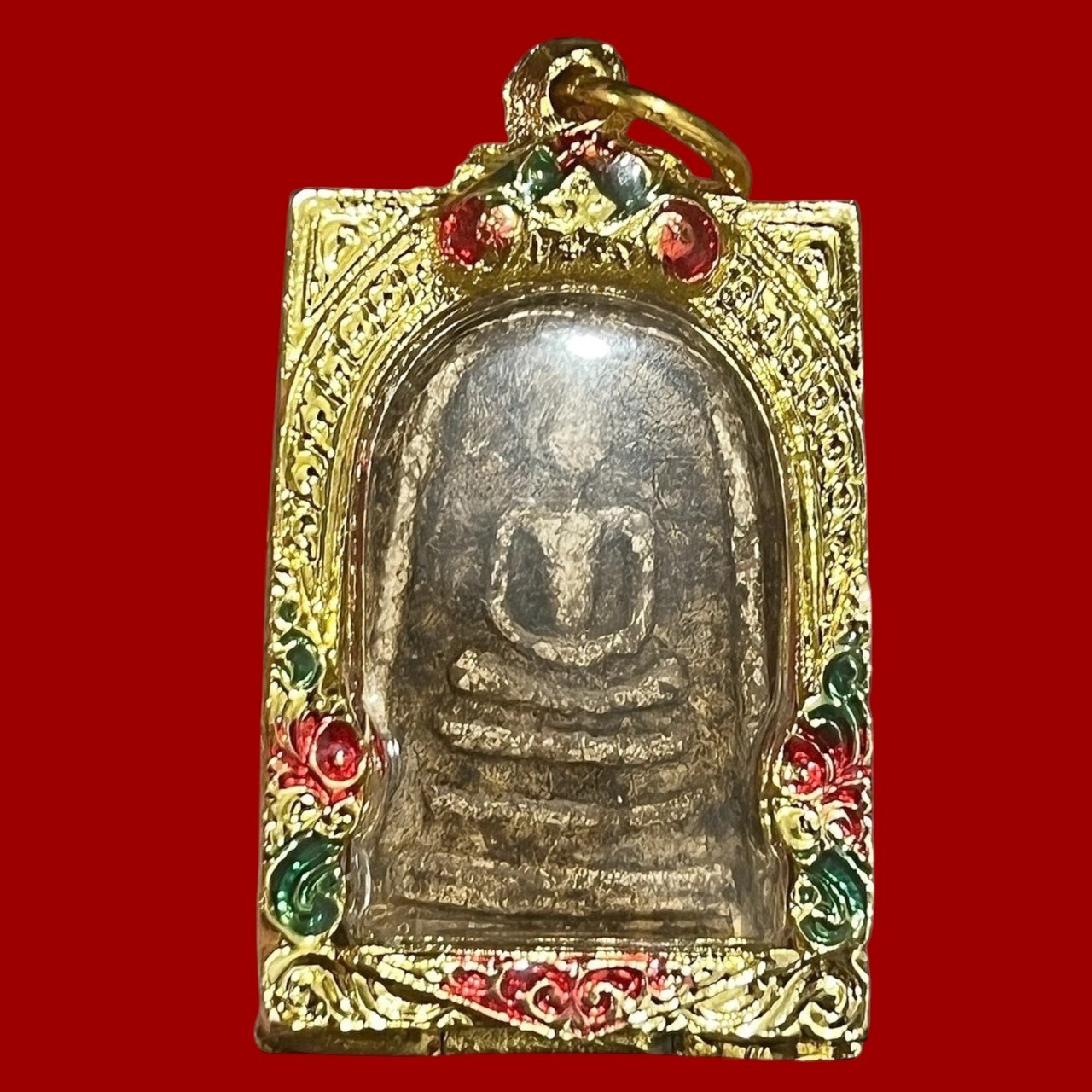 Thai Buddha Amulet Phra Somdej Wat Rakhang Pim Yai Gold Enamel Frame Vintage