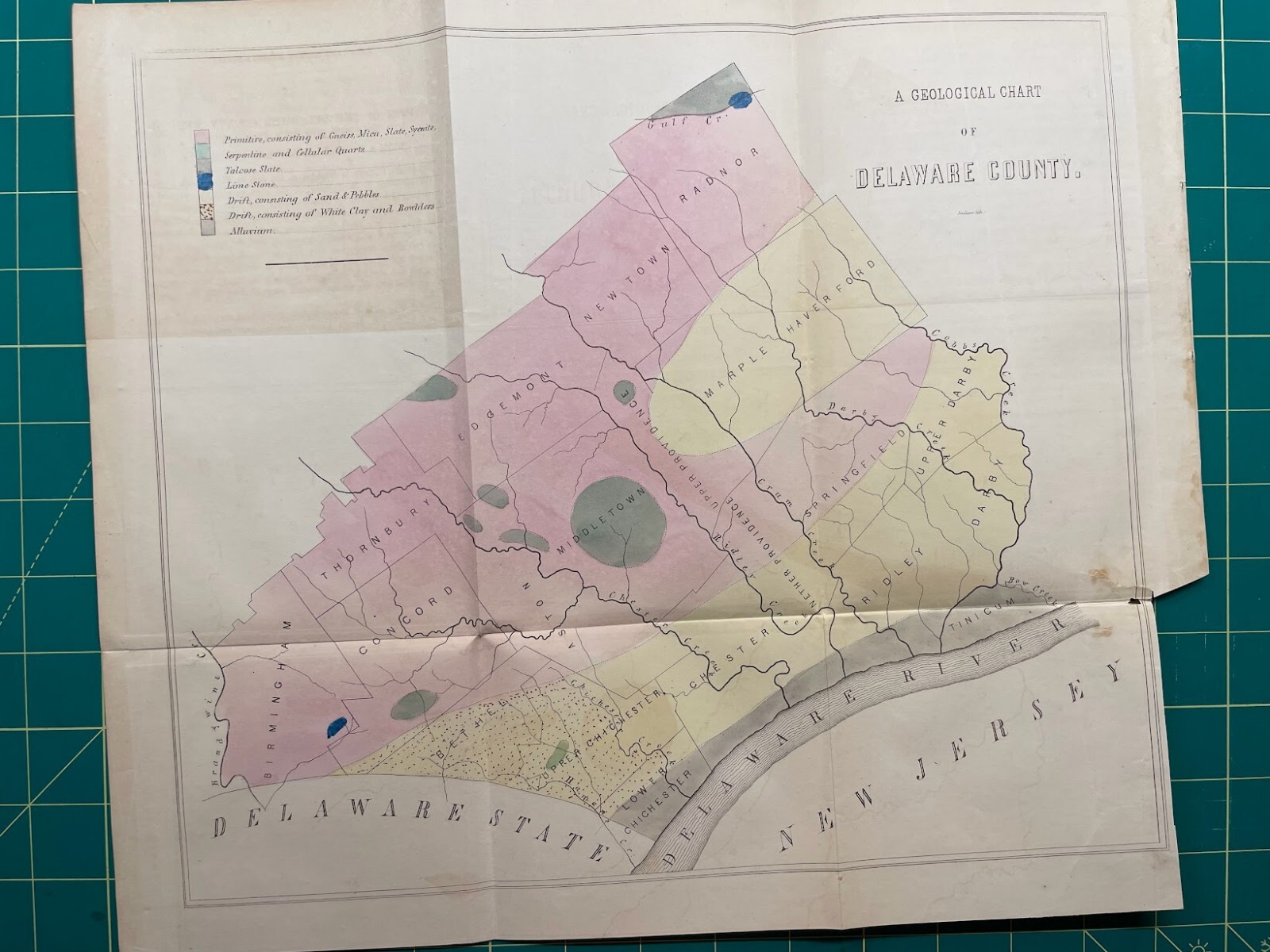 1850s Geologic Map of Delaware County, PA – also topographic