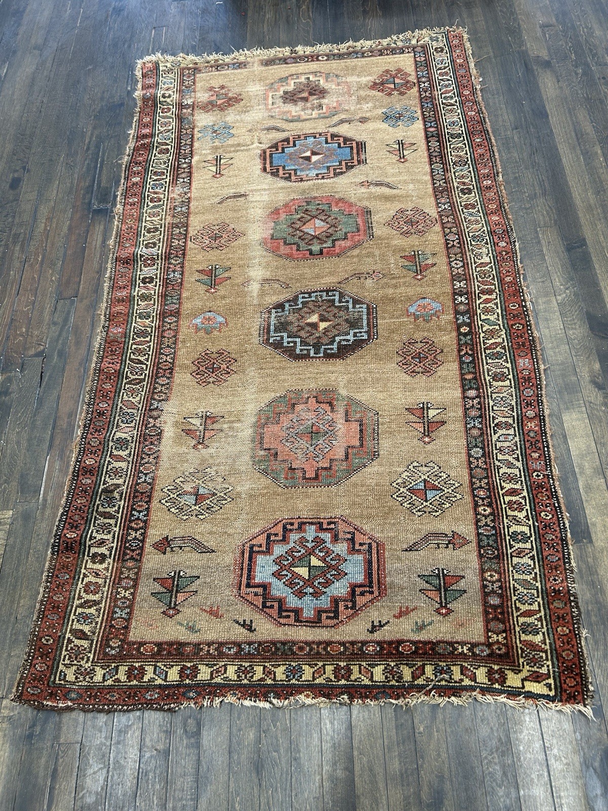 Incredible Antique Camel Hair Serab Runner Rug 3’9×6’7 All Vegetable Dyes C.1890