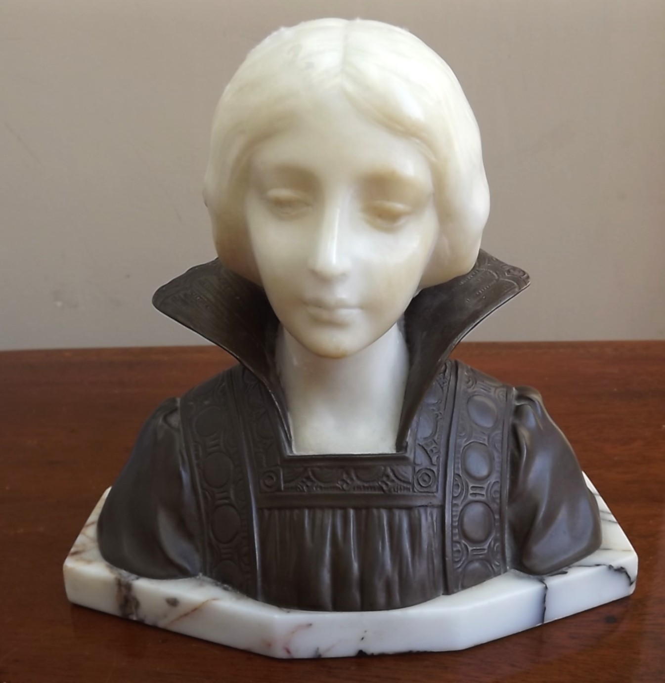 Antique Alabaster & Bronze Bust. Circa 1880