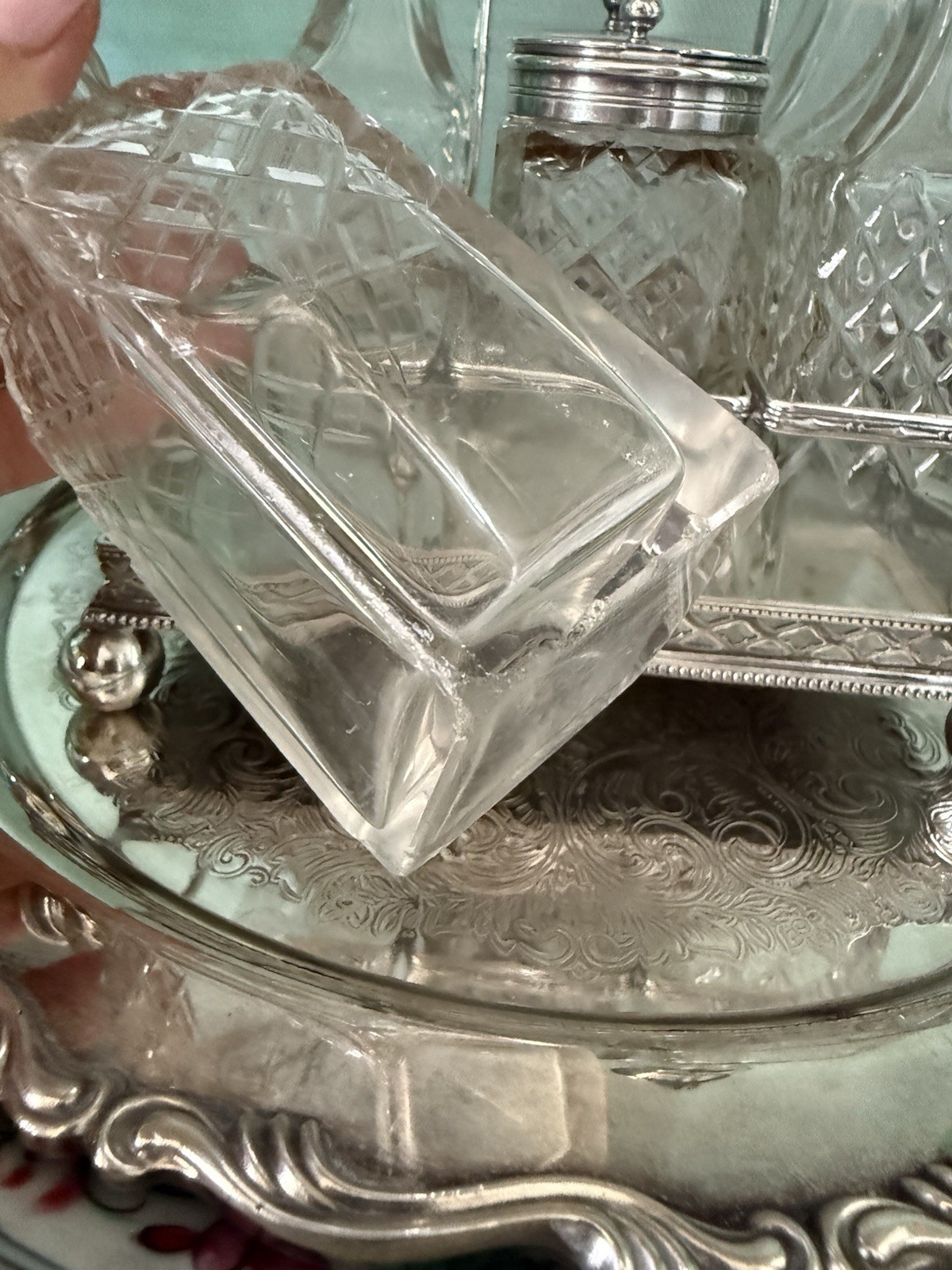 Walker & Hall Silver Plate Condiment Set | Cut Crystal Cruet Stand | Edwardian