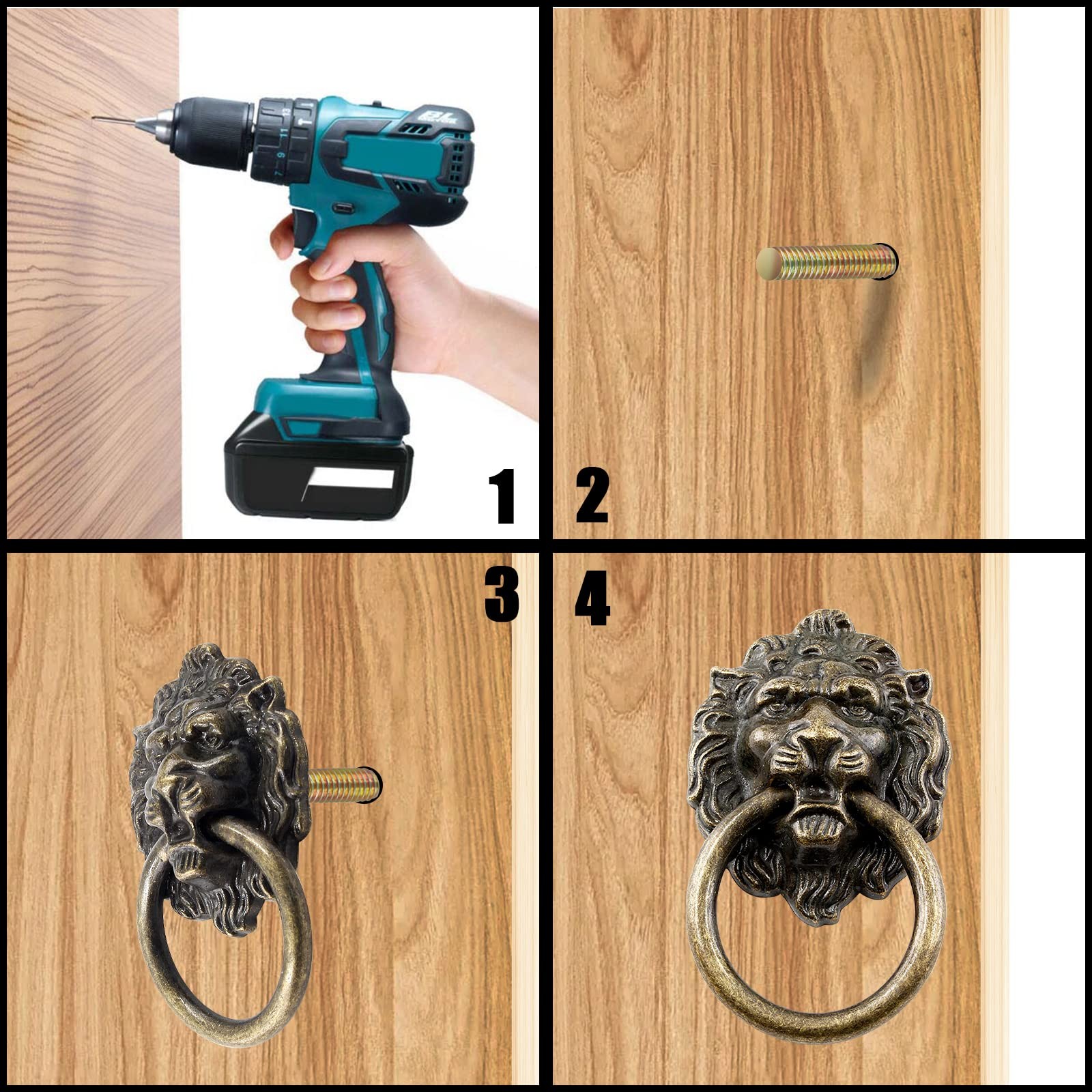 Zorfeter 6 Pcs Lion Head Knobs Pull, 2.59″ x 1.57″ x 1″,