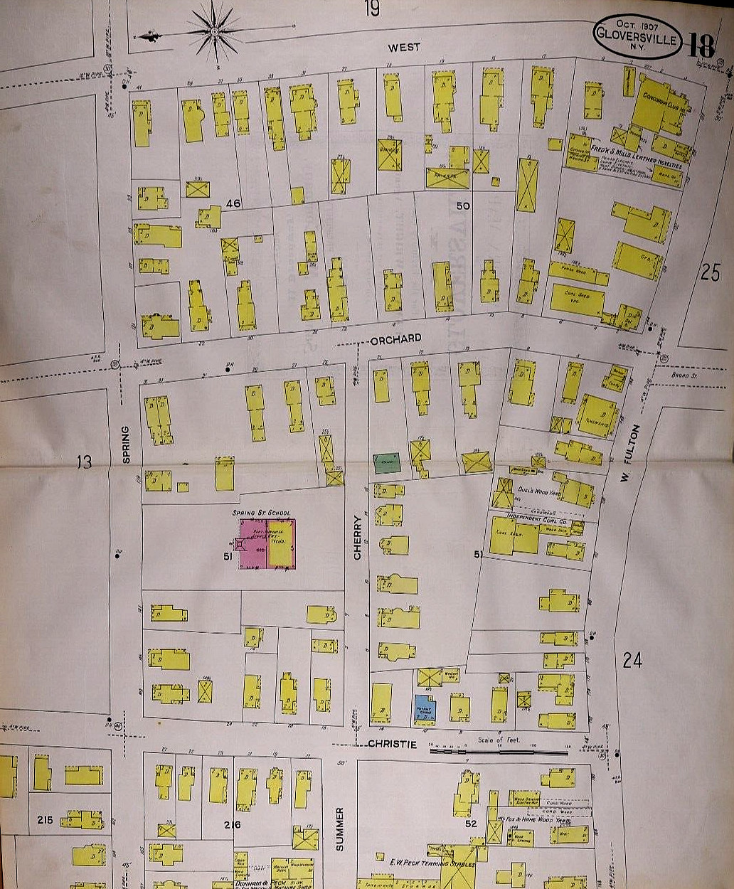 1907 Map, CITY of GLOVERSVILLE, NEW YORK Corner ORCHARD & CHERRY (21×25)-#18