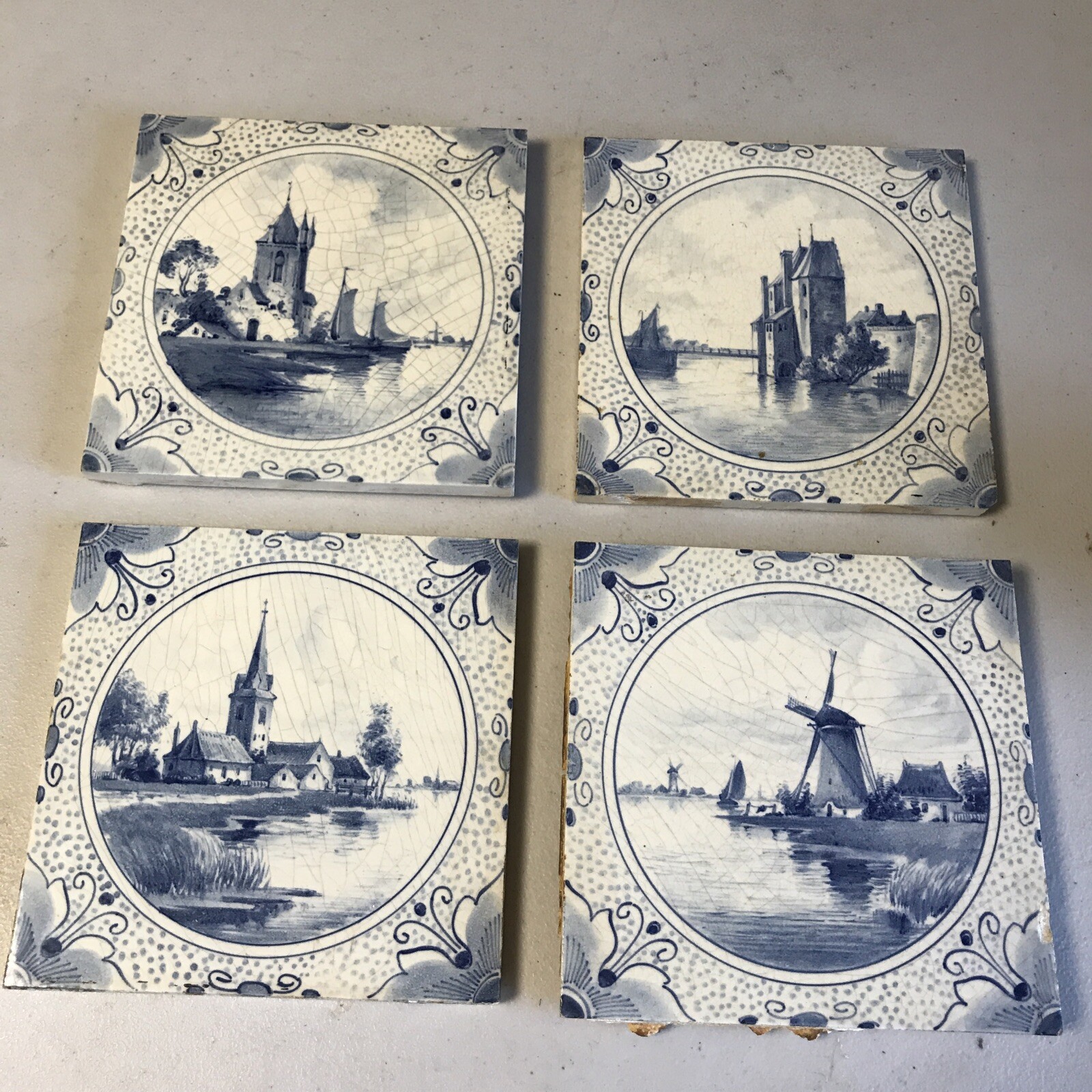 Ceramic Tiles Joost Thooft & Labouchere Delft Signed Windmill 4 Dated 19th C.