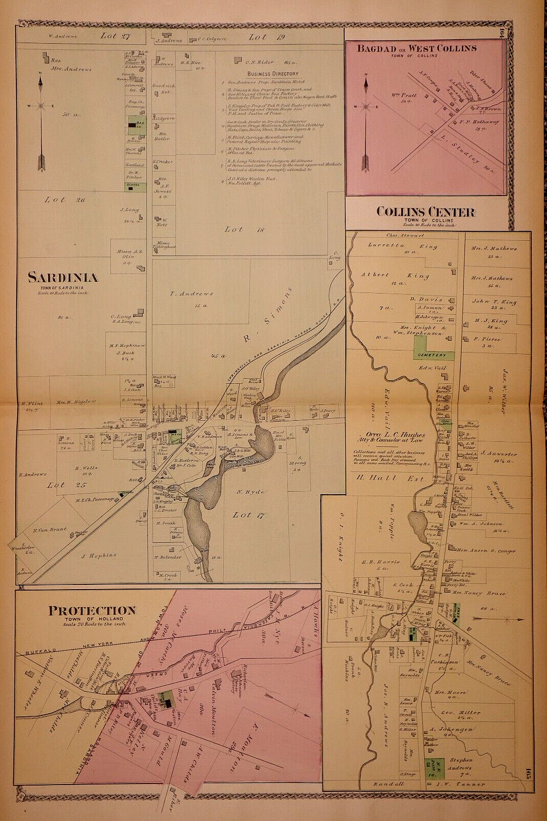 1880 Plat Map ~ SARDINIA, COLLINS CENTER, PROTECTION, NEW YORK (17×28)-#24