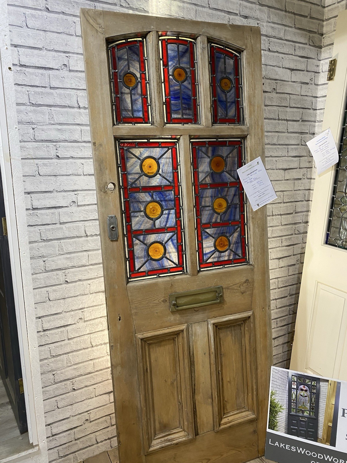 ANTIQUE STUNNING FRONT ENTRANCE DOOR – Coloured Leaded Glass – RECLAIMED