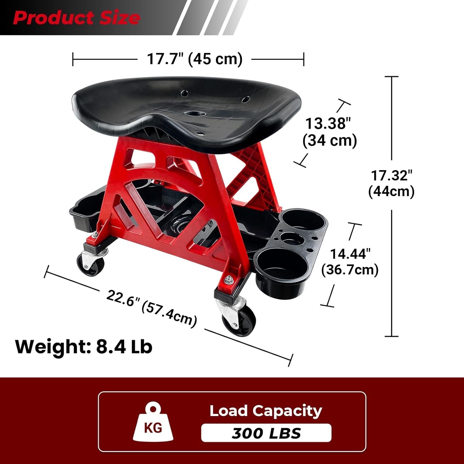 Durable Mechanic Stool Chair with Wheels, Heavy Duty Garage Shop Stool On Wheels