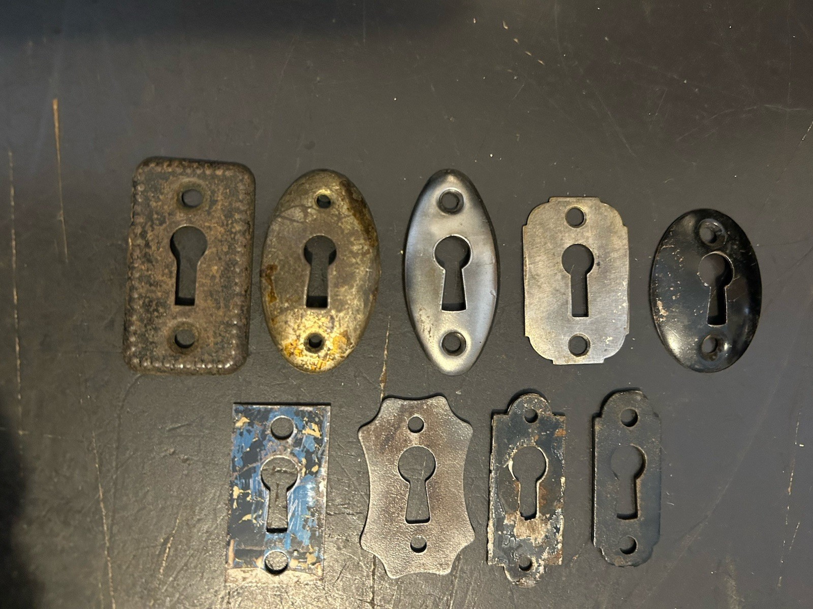 LOT 9 VINTAGE ARTS CRAFT VICTORIAN STEEL ROM LOCK DOOR KEYHOLE ESCUTCHEON COVER