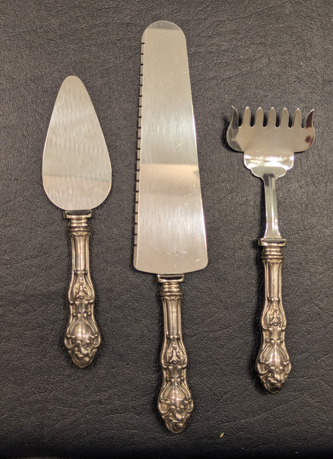 Three Piece Sterling Silver Handle Hostess Set–Cake server, pastry server, fork