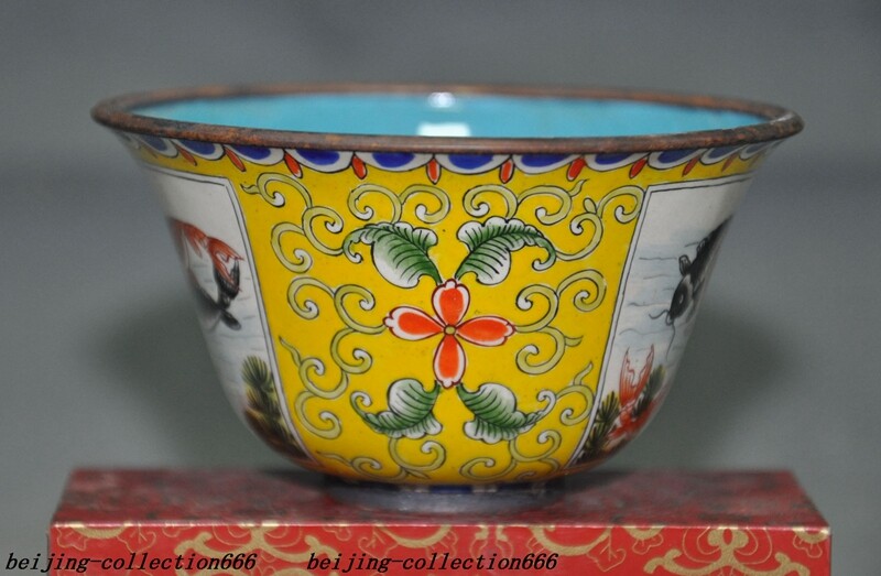 3.6″ Chinese bronze Cloisonne lucky animal fish goldfish text Tea cup Bowl Bowls