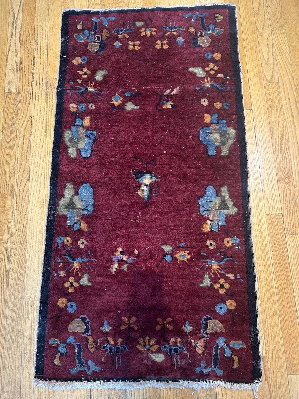 Antique Art Deco Chinese Rug 2’5 x 4’8 Handmade Rare Colors Carpet
