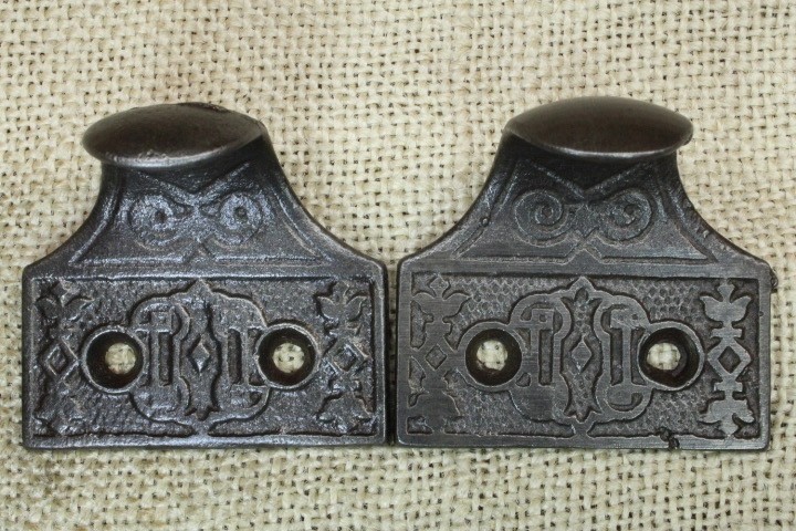 2 Old Window Sash Lifts Restored Cast Iron Victorian Ornate Monogram Eastlake