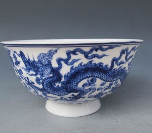 Chinese Old Porcelain Hand Painted Dragon Bowl W Qing Dynasty Qianlong Mark Na