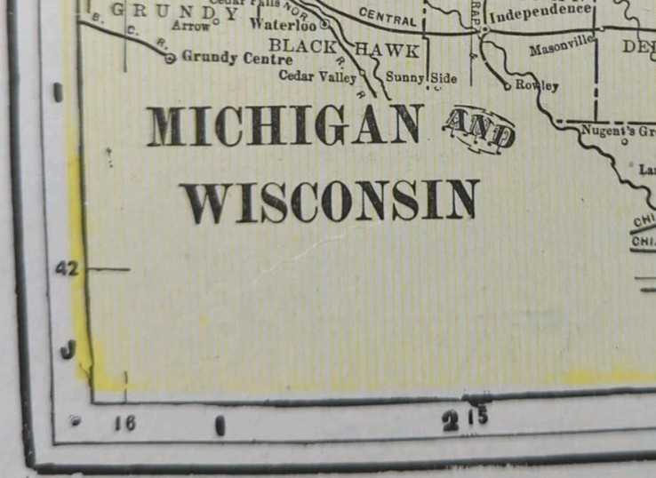 Vintage 1902 MICHIGAN WISCONSIN Map 22″x14″ ~ Old Antique Original IRON MOUNTAIN