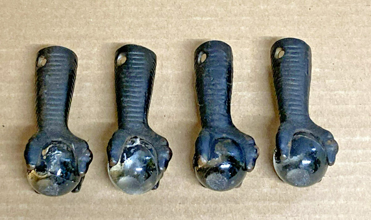 4 Antique Victorian Cast Iron Glass Ball In Claw Eagle Feet Foot Hardware Repurp