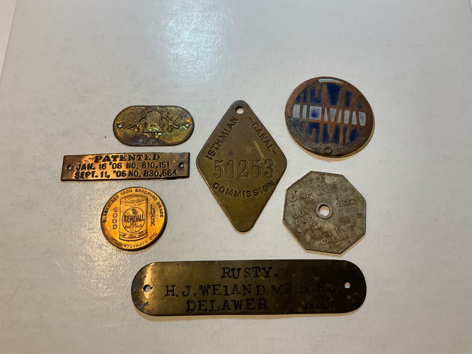 Lot of 7 Vintage/Antique Metal Nameplates, Tokens, Medallions, Etc. Lot 47-A8