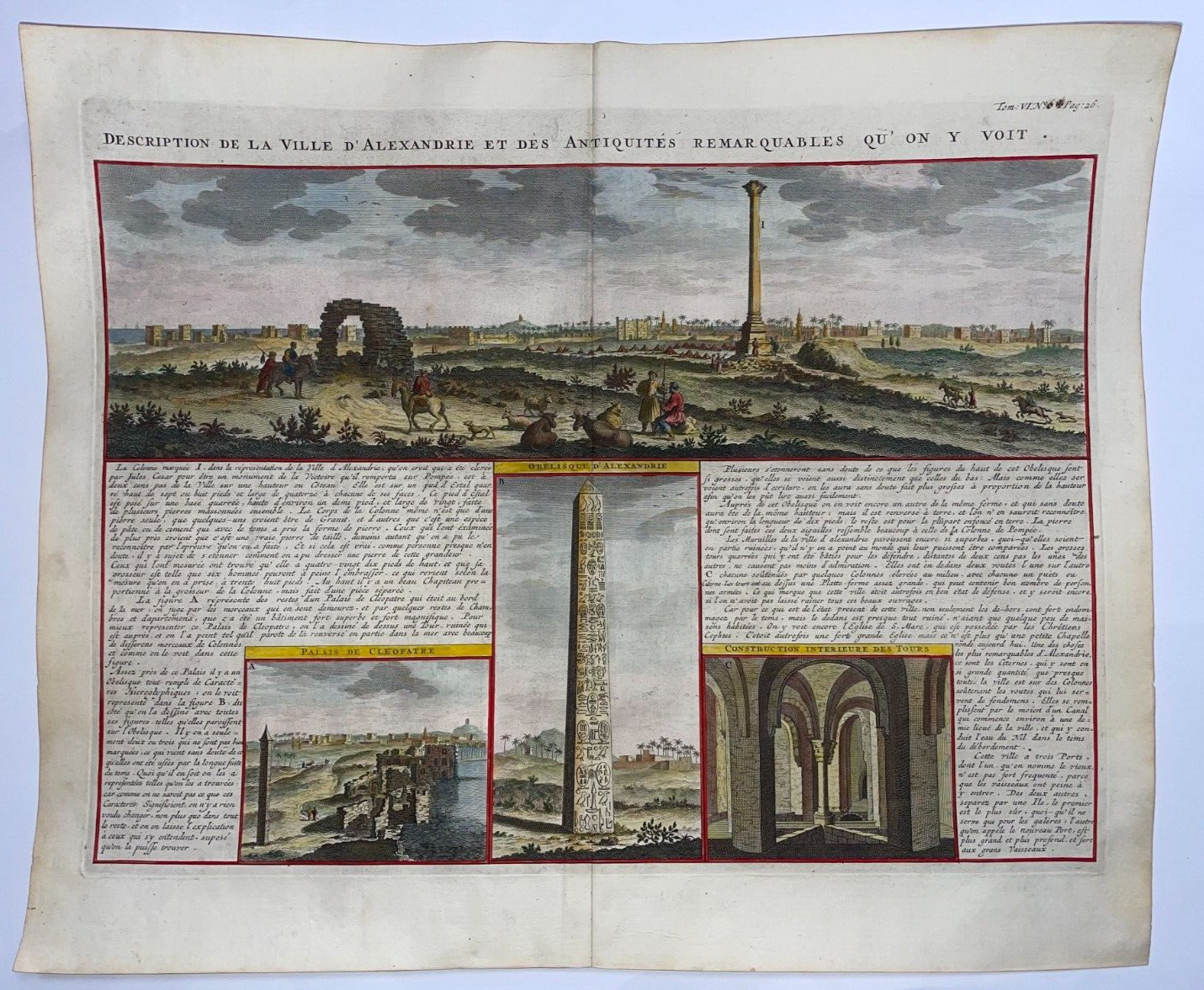 ALEXANDRIA EGYPT 1720 HENRI CHATELAIN LARGE ANTIQUE VIEW 18TH CENTURY