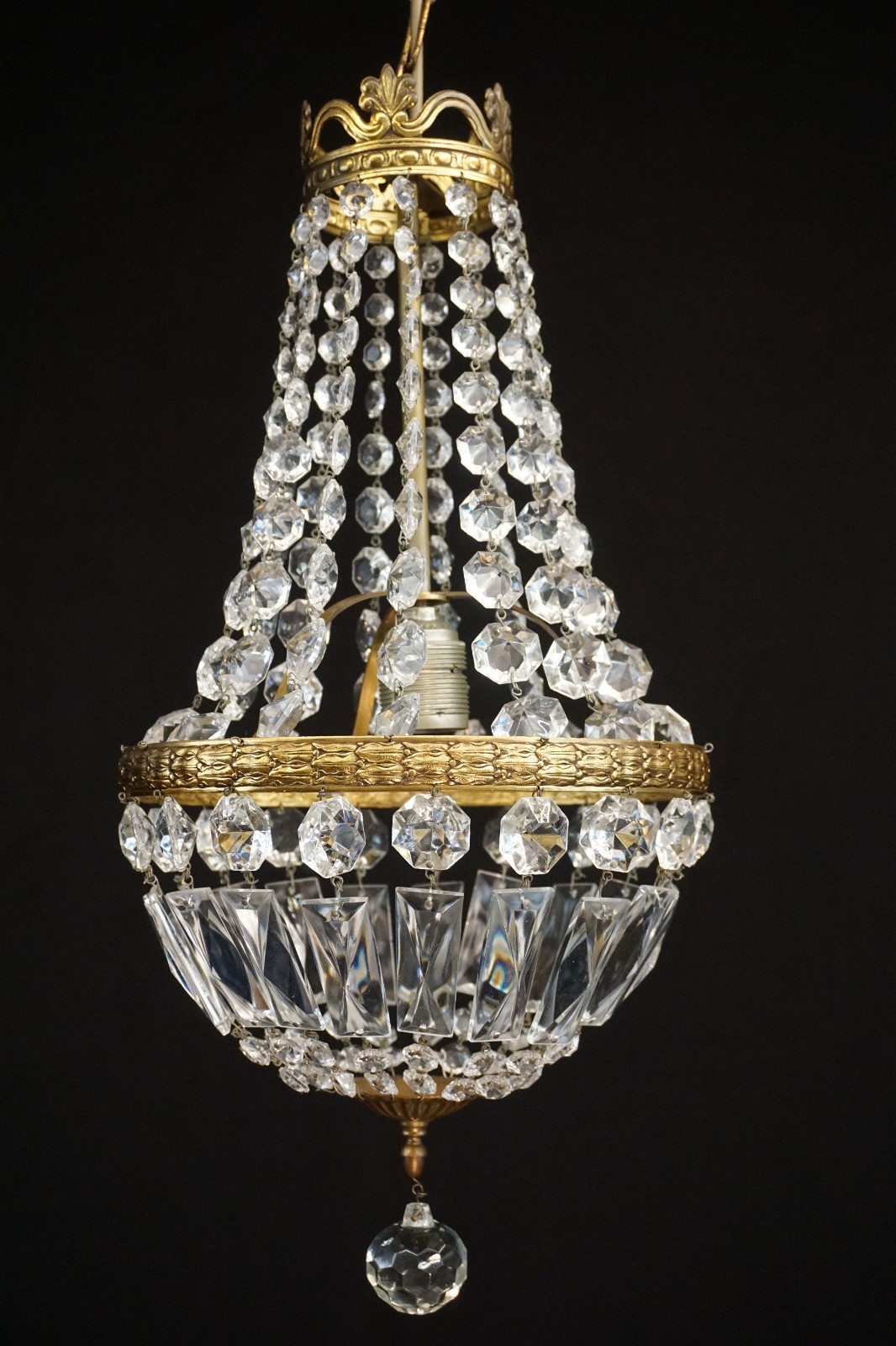 antique French chandelier Ceiling Light Empire glass 1950/60 rewired restored
