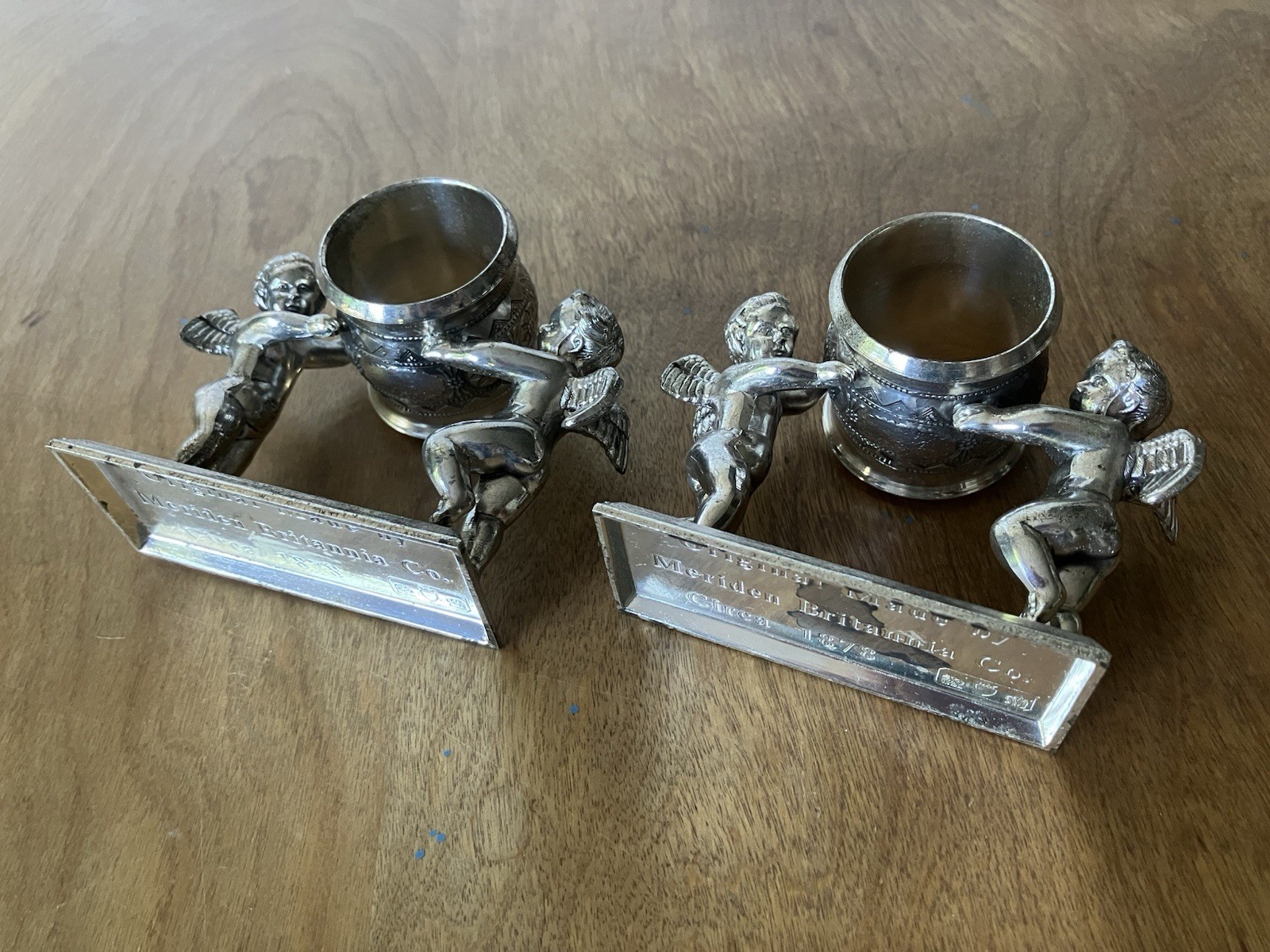 2 Vintage International Silver Napkin Rings Of Meriden Britannia Angels Figural