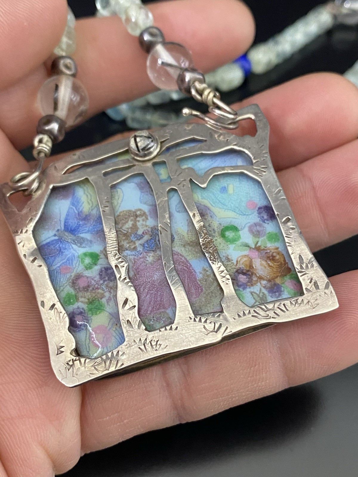 J. Markell “Dream” Sterling Silver Multi Stone Artisan Pendant Necklace Signed