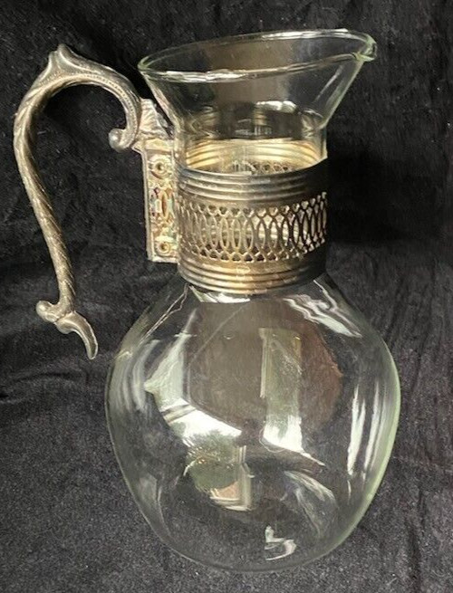 Vintage Corning Brand Silver Plated & Glass Coffee Or Tea Carafe – No Lid