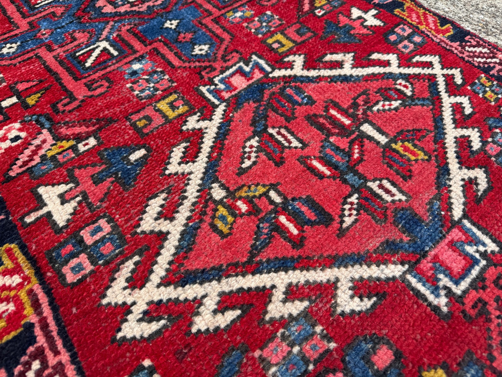 2×10 ANTIQUE HERIZ RUNNER RUG handmade VINTAGE narrow old real geometric red ft