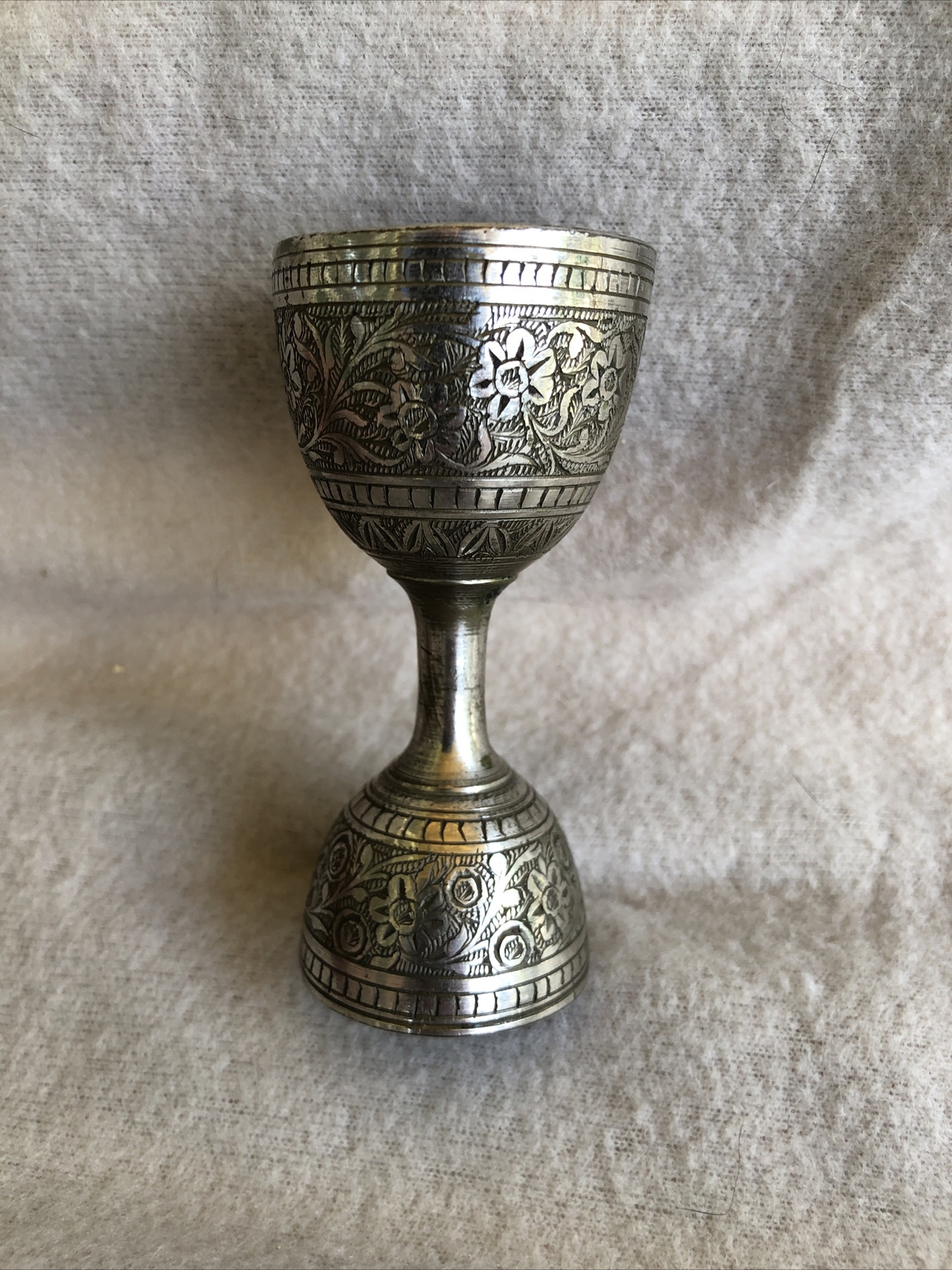 Antique Indian Early 19th Century Brass Minakari Work Double Ended Measuring Cup