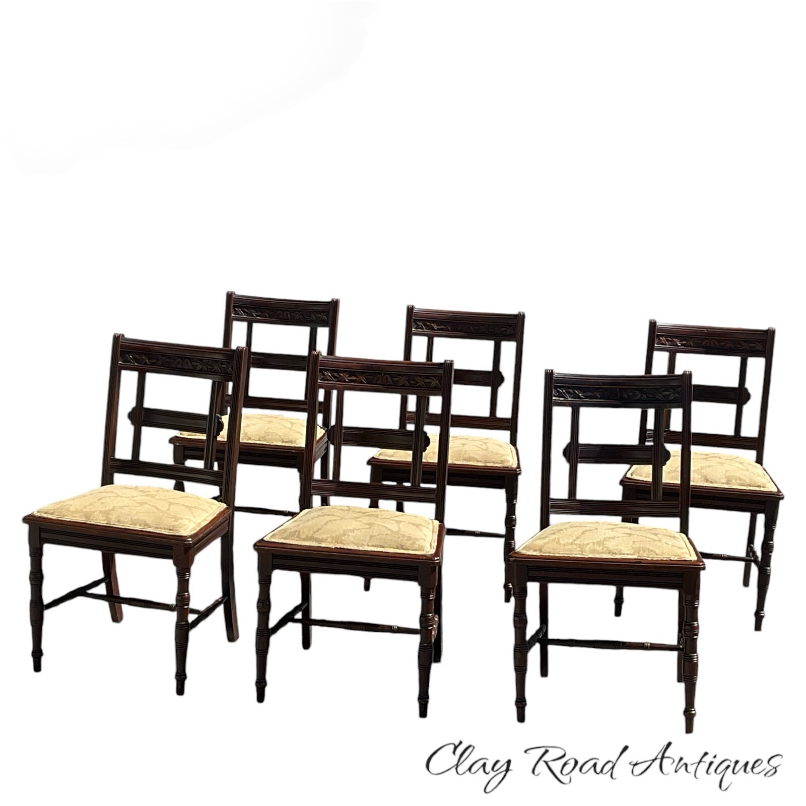 antique victorian aesthetic chairs walnut carved set of 6 1890